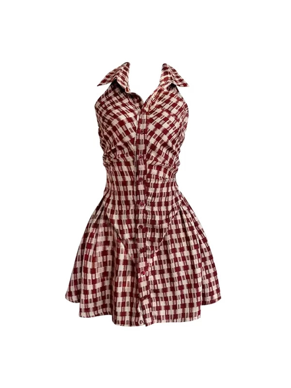 Y2K Summer Plaid Mini Dress - Vintage Aesthetic Frocks for Women