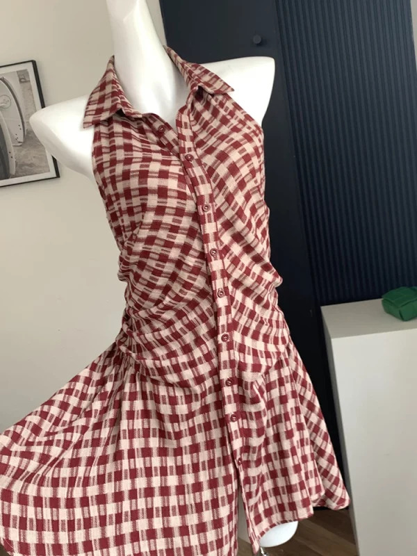 Y2K Summer Plaid Mini Dress - Vintage Aesthetic Frocks for Women