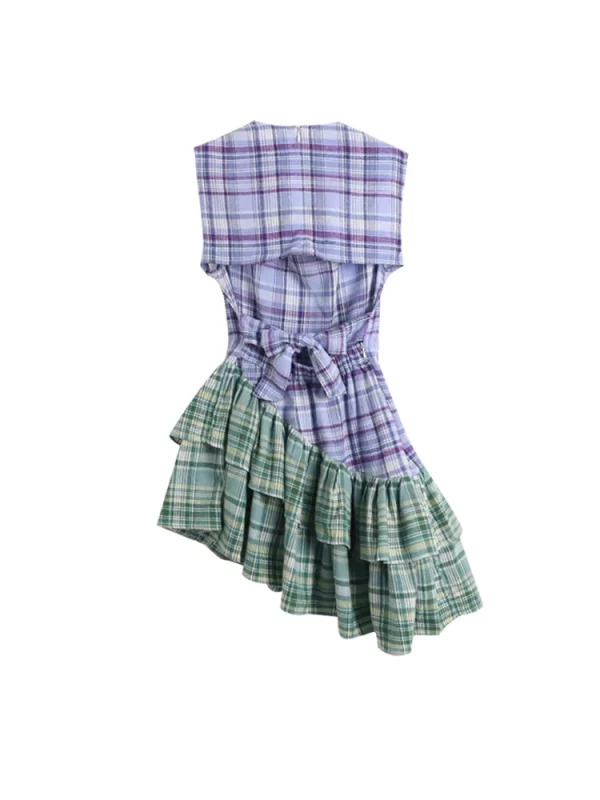 Y2K Summer Plaid Patchwork Mini Dress - Vintage Aesthetic Sleeveless Frocks