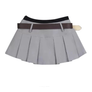 Y2K Summer Pleated Mini Skirt with Belt - Korean Preppy Streetwear