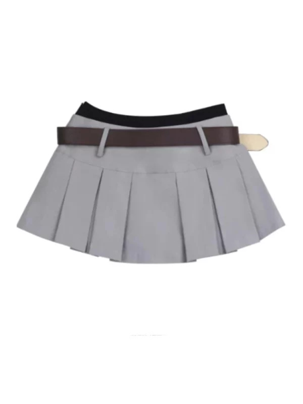 Y2K Summer Pleated Mini Skirt with Belt - Korean Preppy Streetwear