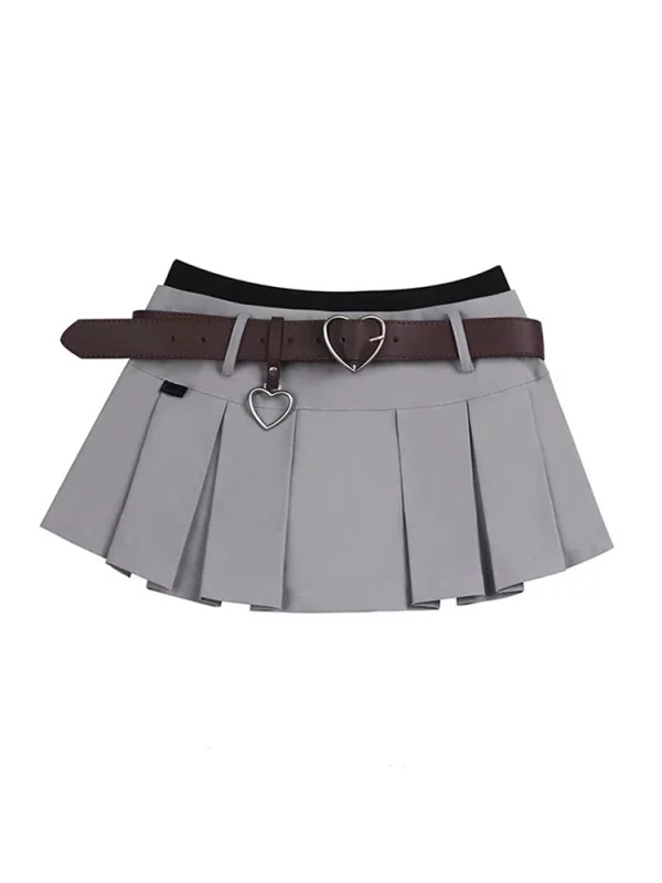 Y2K Summer Pleated Mini Skirt with Belt - Korean Preppy Streetwear