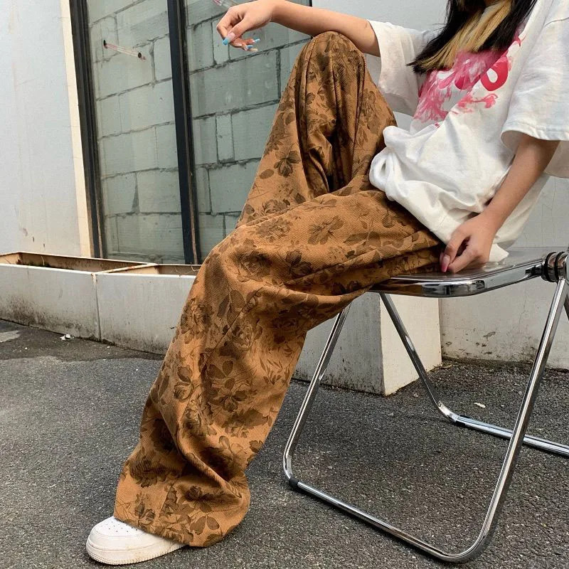 Y2k Summer Retro Corduroy Pants - Harajuku Printed Baggy Wide Leg Trousers, 90s Hip Hop