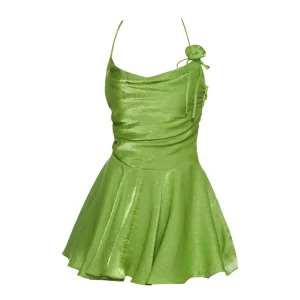 Y2K Summer Sexy Spaghetti Strap Mini Dress - Solid Color Party Prom Gown