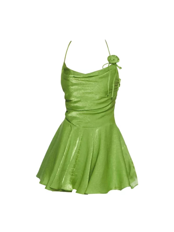 Y2K Summer Sexy Spaghetti Strap Mini Dress - Solid Color Party Prom Gown