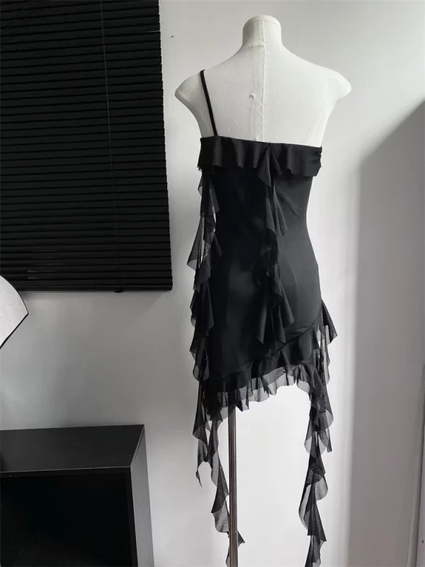 Y2K Summer Sleeveless Ruffled Chiffon Mini Dress - Vintage Black Party Club Outfit