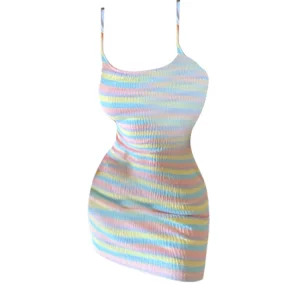 Y2K Summer Spaghetti Strap Bodycon Mini Dress - Candy Color Club Beach Party Outfit