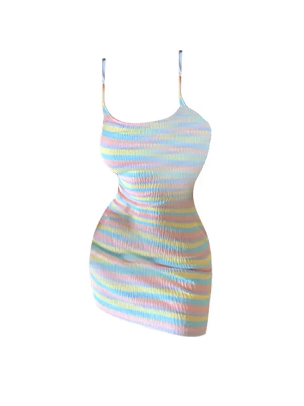 Y2K Summer Spaghetti Strap Bodycon Mini Dress - Candy Color Club Beach Party Outfit