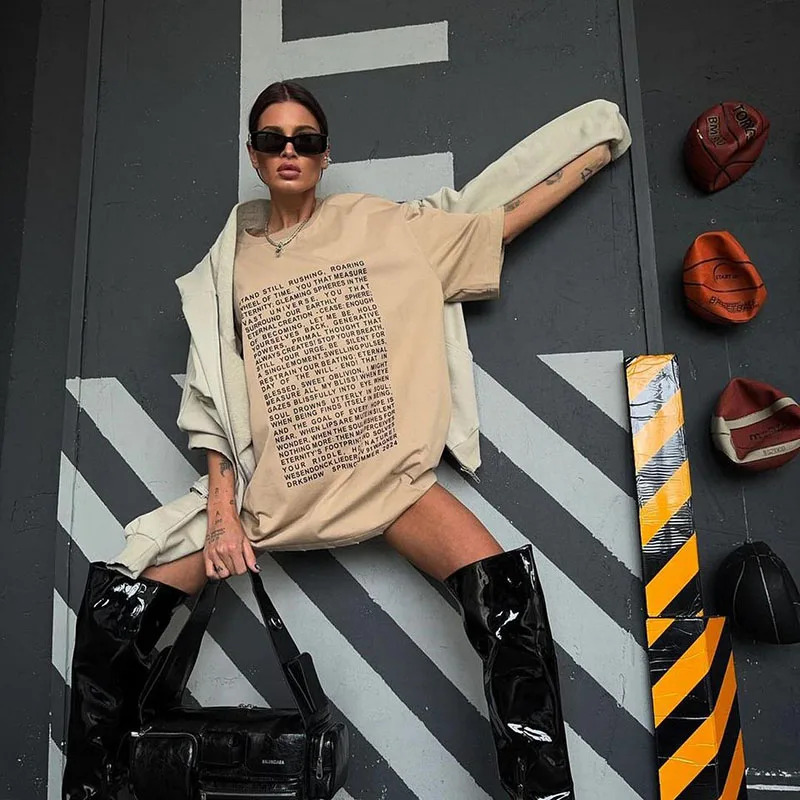 Y2K Summer Streetwear: Oversized Cotton T-Shirt, Retro 90s Hip Hop Punk Letter Print Top