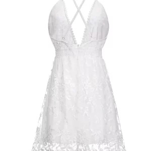 Y2K Summer Sundress - White Floral Embroidery Mesh Lace Backless Beach Dress - 90s Fashion New Arrival