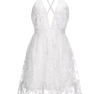 Y2K Summer Sundress - White Floral Embroidery Mesh Lace Backless Beach Dress - 90s Fashion New Arrival