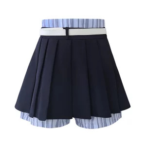 Y2K Summer Vibes 2-Piece Set: Fake Two-Piece Top + High Waist Pleated Skirt