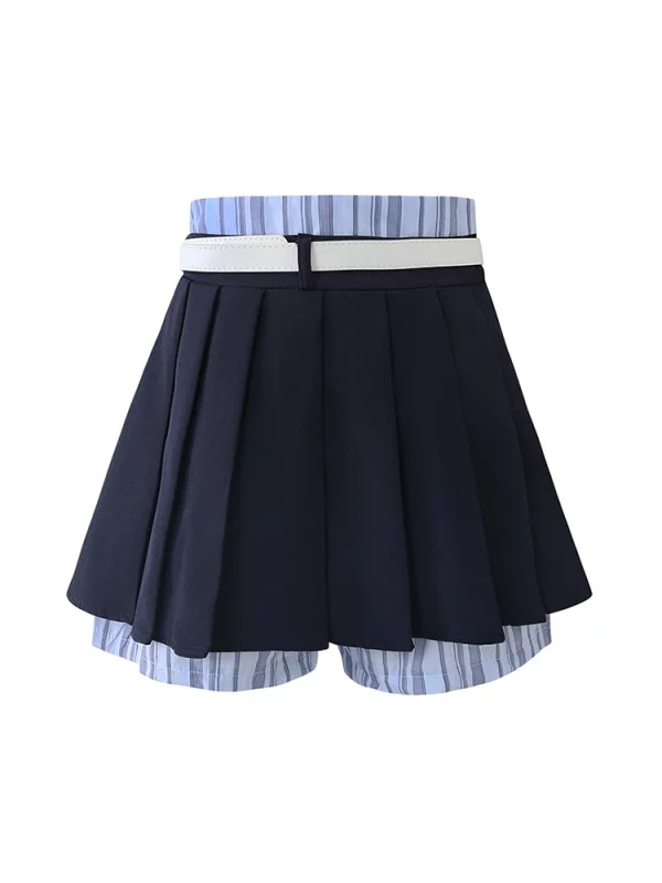 Y2K Summer Vibes 2-Piece Set: Fake Two-Piece Top + High Waist Pleated Skirt