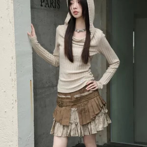 Y2K Summer Vintage Dark Academia Patchwork Mini Pleated Skirt - Gyaru Coquette Harajuku Aesthetic