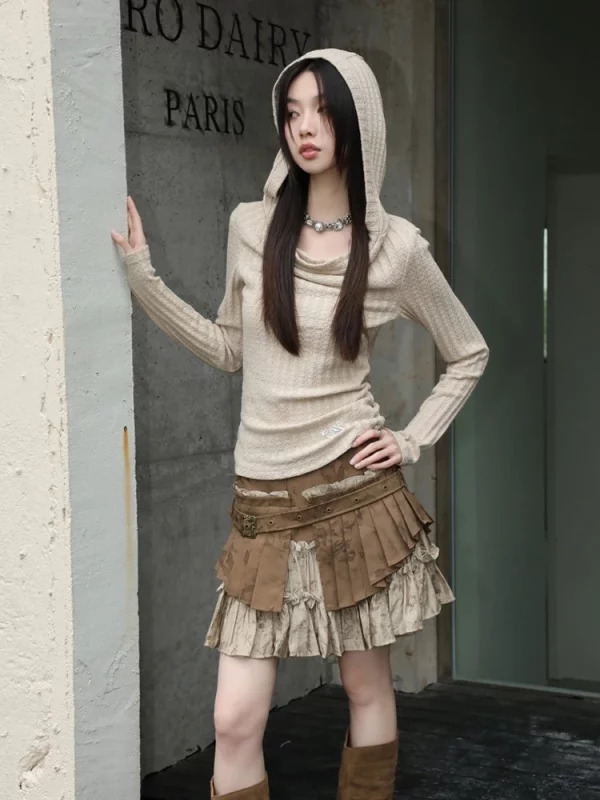 Y2K Summer Vintage Dark Academia Patchwork Mini Pleated Skirt - Gyaru Coquette Harajuku Aesthetic