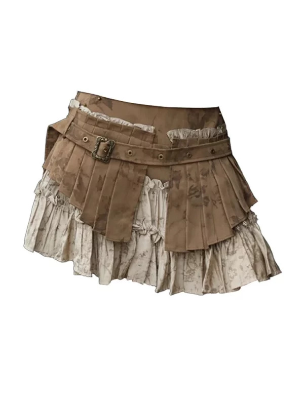 Y2K Summer Vintage Dark Academia Patchwork Mini Pleated Skirt - Gyaru Coquette Harajuku Aesthetic