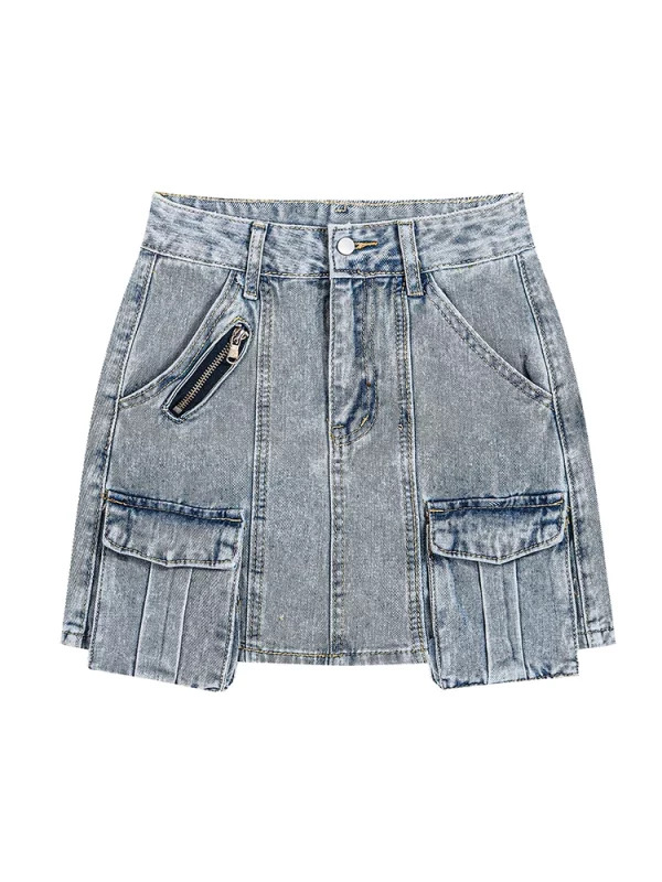 Y2K Summer Vintage Denim Cargo Skirt - American Retro Cyber Punk Harajuku Fashion Streetwear Grunge Tide Jean