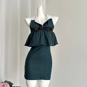 Y2K Summer Vintage Denim Mini Dress - French Style Sleeveless Party Evening Coquette Prom Gown