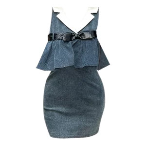 Y2K Summer Vintage Denim Mini Dress - French Style Sleeveless Party Evening Coquette Prom Gown