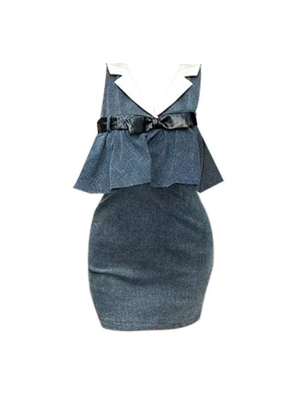 Y2K Summer Vintage Denim Mini Dress - French Style Sleeveless Party Evening Coquette Prom Gown