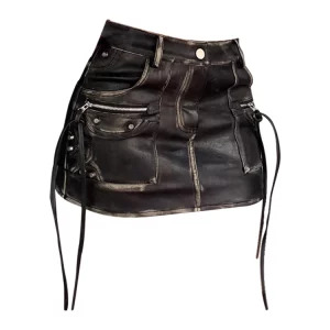 Y2K Summer Vintage Faux Leather Mini Skirt - Retro 90s Grunge Streetwear