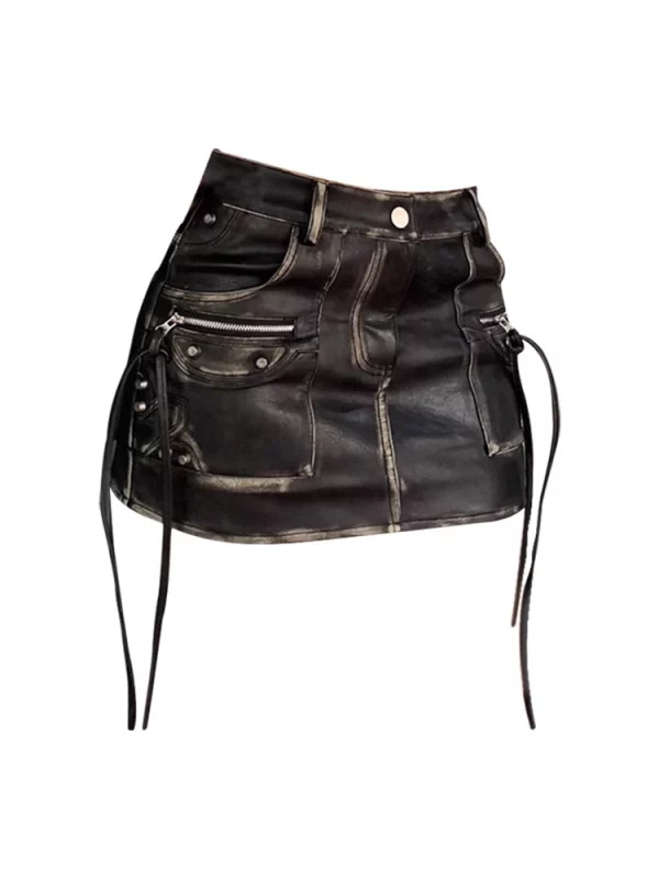 Y2K Summer Vintage Faux Leather Mini Skirt - Retro 90s Grunge Streetwear