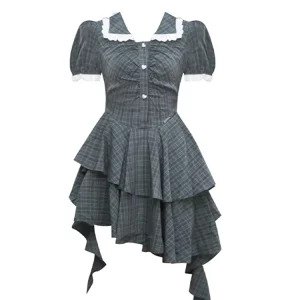 Y2K Summer Vintage Gothic Plaid Dress - Women's 90s Aesthetic Mini Frocks