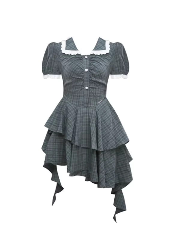 Y2K Summer Vintage Gothic Plaid Dress - Women's 90s Aesthetic Mini Frocks