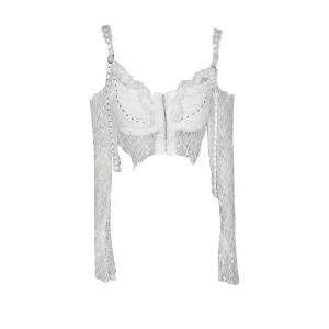 Y2K Summer Vintage Lace Halter Crop Top - Grunge Aesthetic Retro Style Outfit