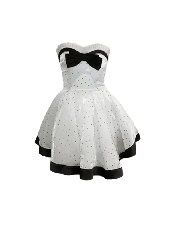 Y2K Summer Vintage Mini Dress for Women - French Style Princess Ball Gown with Bow Detail