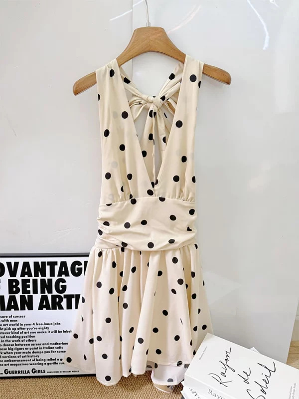 Y2K Summer Vintage Mini Dress Polka Dot Aesthetic Party Evening Outfit