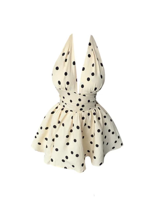 Y2K Summer Vintage Mini Dress Polka Dot Aesthetic Party Evening Outfit