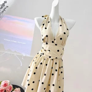 Y2K Summer Vintage Mini Dress Polka Dot Aesthetic Party Evening Outfit