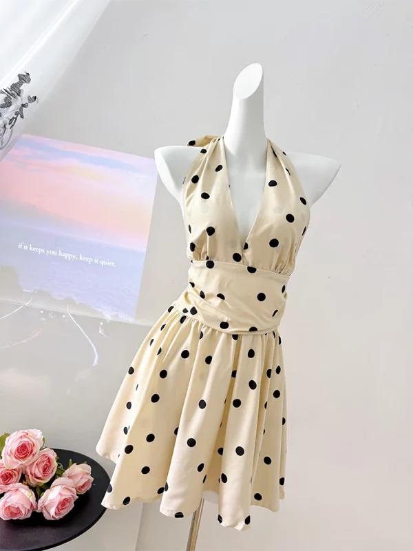 Y2K Summer Vintage Mini Dress Polka Dot Aesthetic Party Evening Outfit