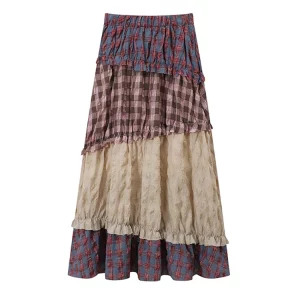 Y2K Summer Vintage Patchwork Midi Skirt - French Boho Style Aesthetic