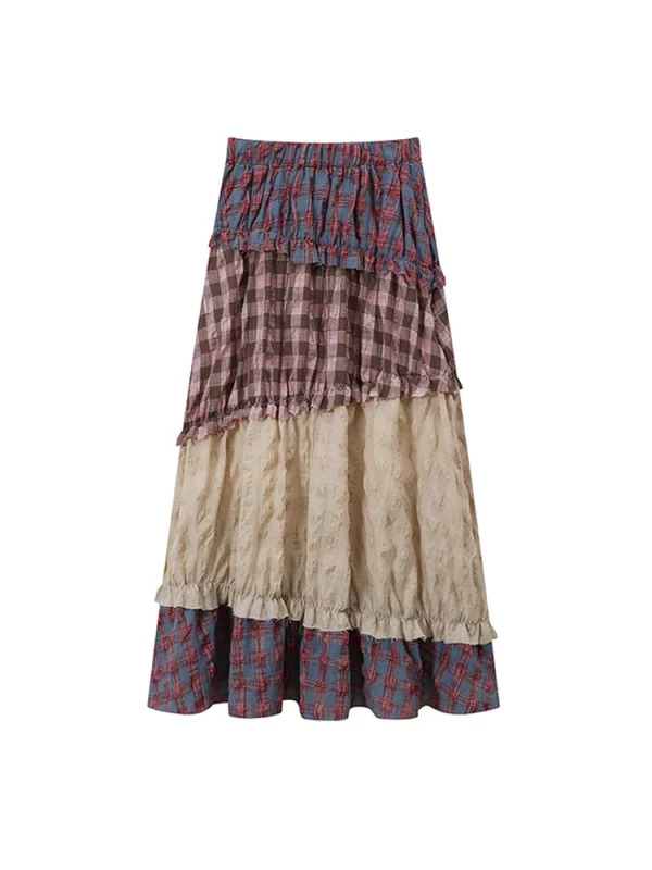 Y2K Summer Vintage Patchwork Midi Skirt - French Boho Style Aesthetic