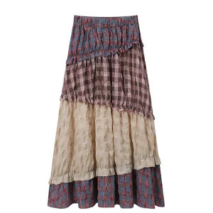 Y2K Summer Vintage Patchwork Midi Skirt - French Boho Style Aesthetic