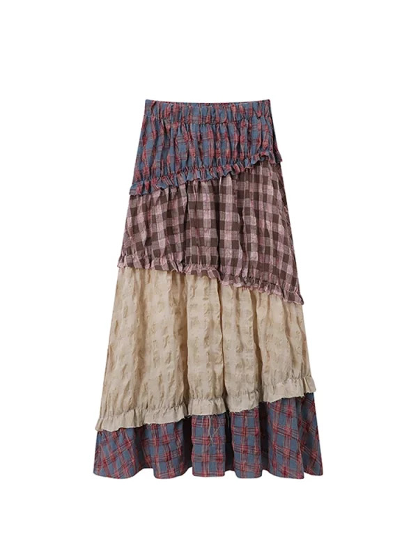 Y2K Summer Vintage Patchwork Midi Skirt - French Boho Style Aesthetic