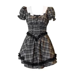 Y2K Summer Vintage Plaid Dress - French Mori Girl Style