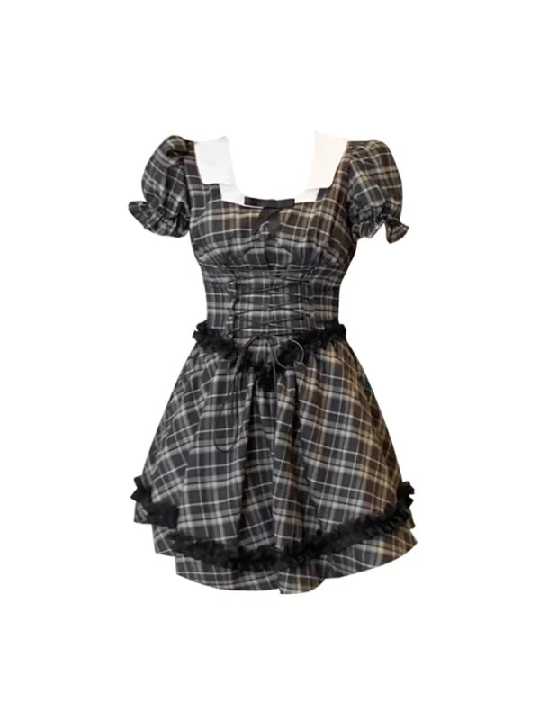 Y2K Summer Vintage Plaid Dress - French Mori Girl Style