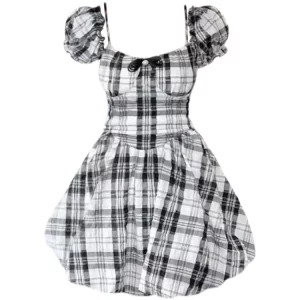 Y2K Summer Vintage Plaid Mini Dress - Sexy Aesthetic Square Collar A-line Frocks