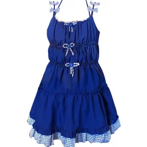 Y2K Summer Vintage Spaghetti Strap Midi Fairy Dress - Korean Aesthetic Lolita Bow One-Piece