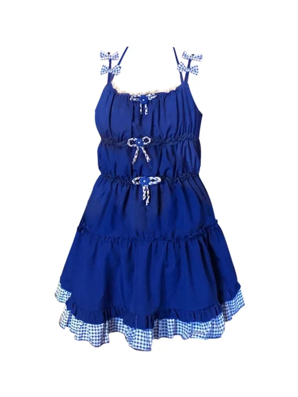 Y2K Summer Vintage Spaghetti Strap Midi Fairy Dress - Korean Aesthetic Lolita Bow One-Piece