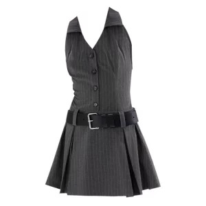 Y2K Summer Vintage Striped Mini Dress - French Style Retro Party Evening Office Wear