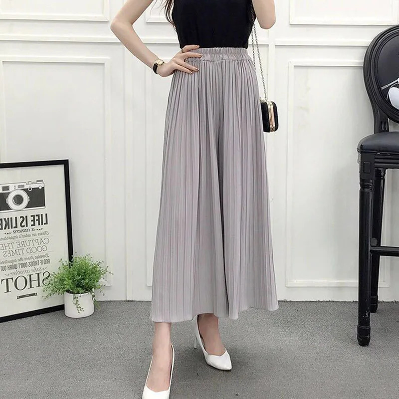 Y2K Summer Wide Leg Pants - Casual Loose Elastic Waist Pleated Chiffon Trousers