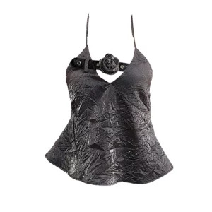 Y2K Summer Women's Aesthetic Dark Academia Camisole Ruffles Halter Top - Gothic Coquette Gyaru