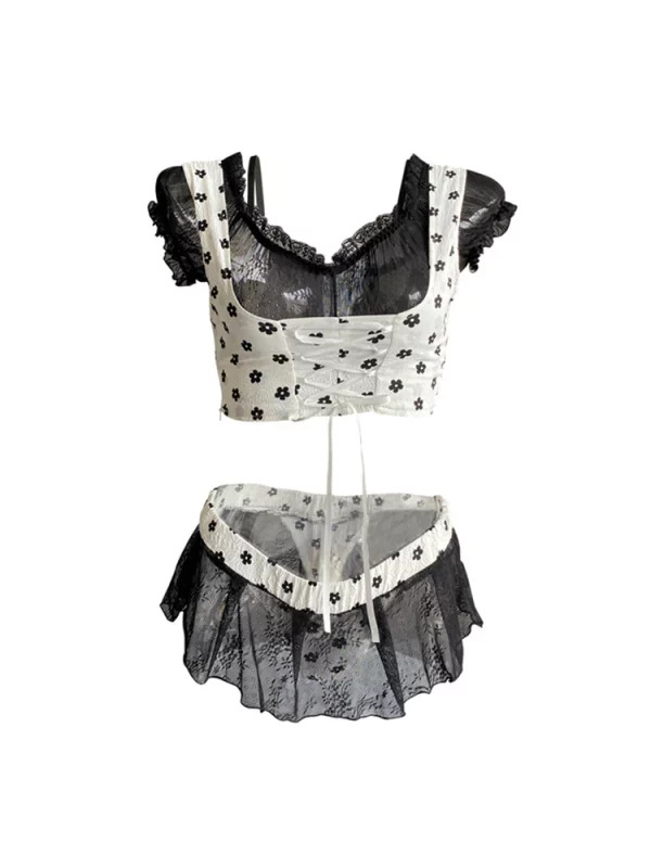 Y2K Summer Women's Coquette Dark Academia Aesthetic 2-Piece Set: Lace Crop Top and Mini Sk