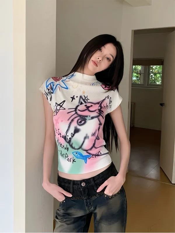 Y2k Summer Women's Crop Top: Harajuku Streetwear with a Coquette Twist