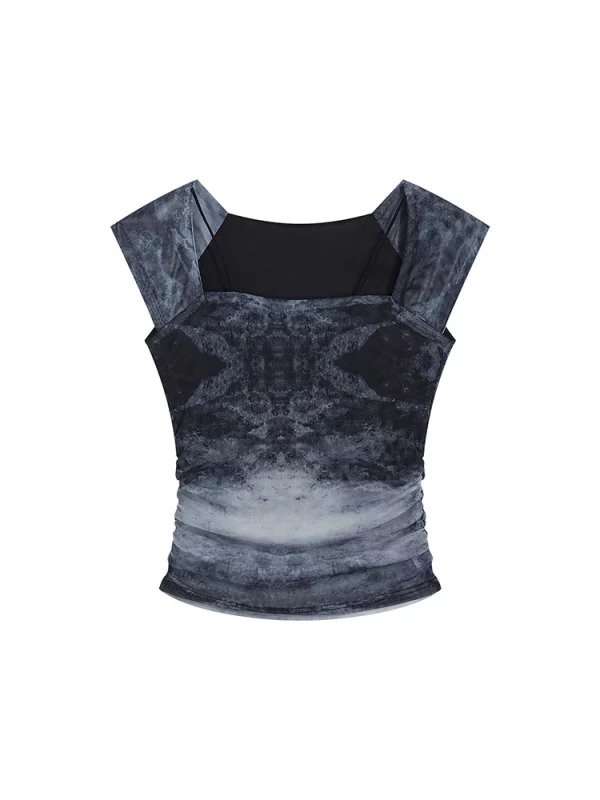 Y2K Summer Women's Dark Academia Aesthetic Tie Dye Sleeveless T-Shirt - Square Collar Gothic Crop Top