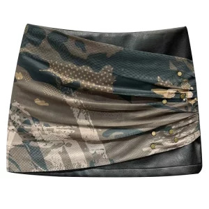 Y2K Summer Women's Dark Academia Faux Leather Mini Skirt - Gyaru Coquette Harajuku Camo